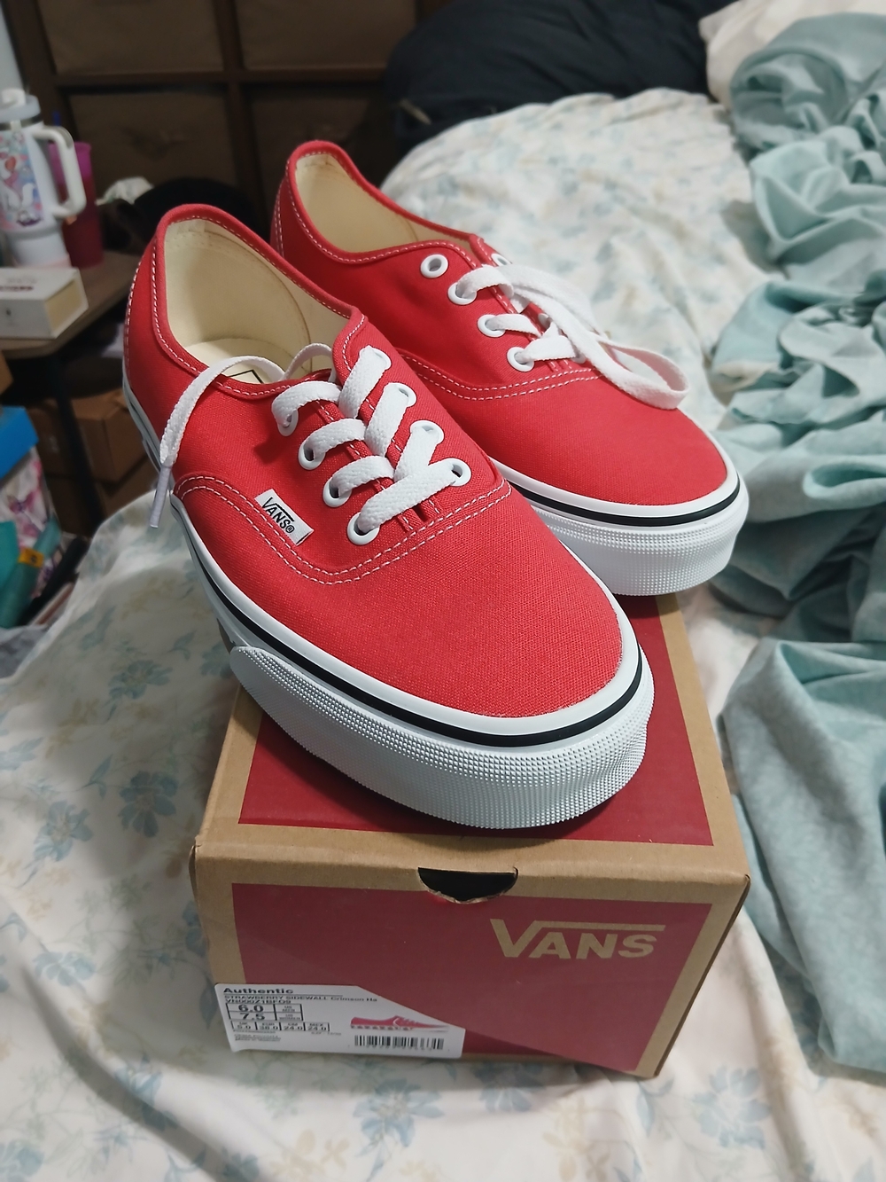 Vans Red Canvas Authentic Low-Top Sneakers with Strawberry Sidewall